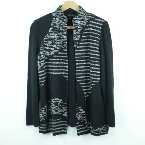 Ming Wang S Sweater Knit Jacket Black Abstract Print Modal Blend Career Elegant - Picture 1 of 7